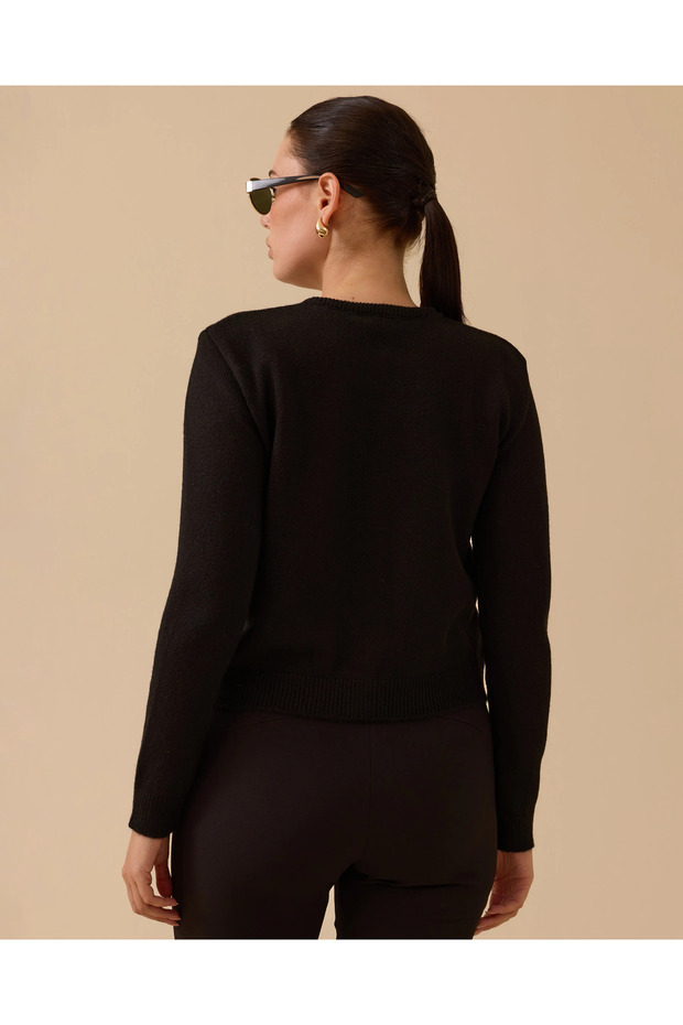 Düğmeli Bel Boy Triko Hırka - 4