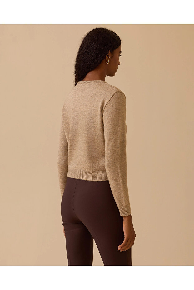 Düğmeli Bel Boy Triko Hırka - 3