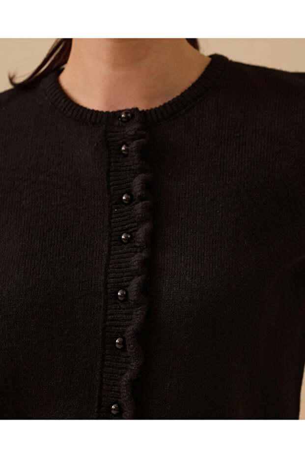 Düğmeli Bel Boy Triko Hırka - 5