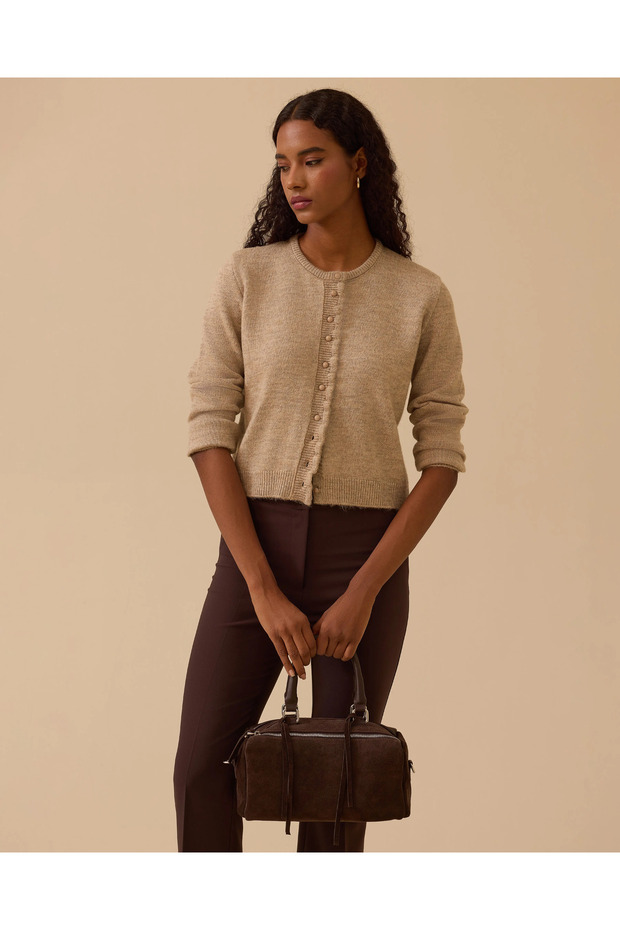 Düğmeli Bel Boy Triko Hırka - 1