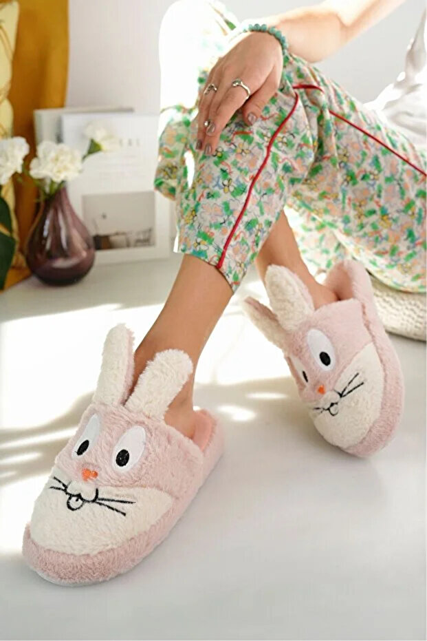 Fluffy Silent Sole Bugs Buny Figured Flat Slippers Women's House Slippers