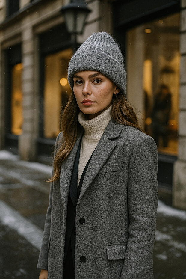 Kadın Antrasit Yünlü Basic Bere BERE1141 - 3