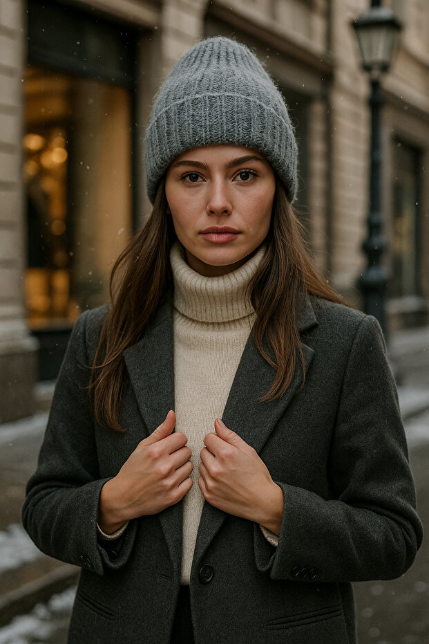 Kadın Antrasit Yünlü Basic Bere BERE1141 - 5