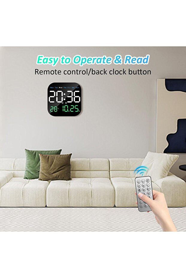 ساعة حائط رقمية، ساعة رقمية LED مقاس 9 بوصات مع جهاز تحكم عن بعد - 4