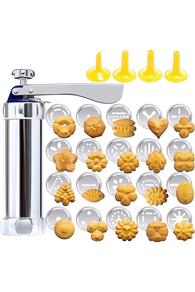 Cookie Press Gun Kit, Stainless Steel Biscuit Press Maker with 20 Decorative Molds and 4 Noz