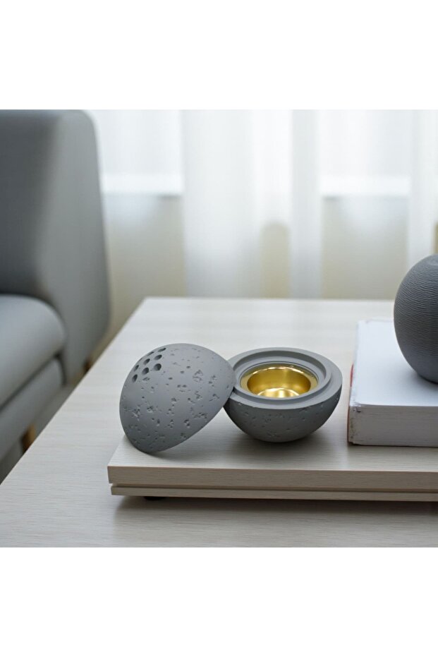 مبخرة كروية حجرية رمادي (Stone Sphere Incense Burner) - 2