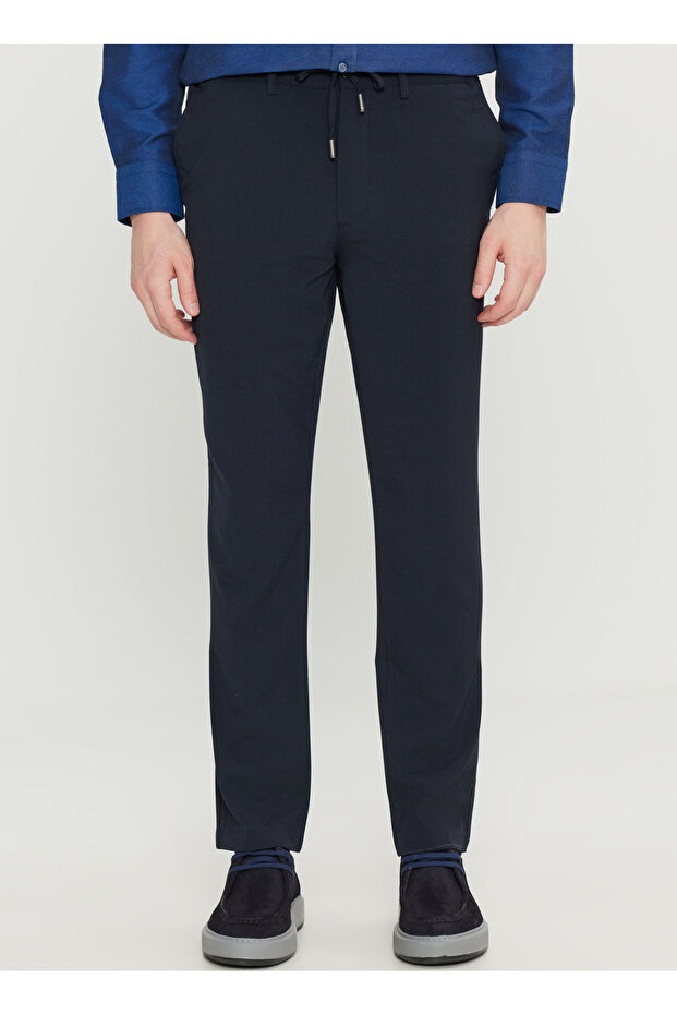 Tie-Waist Regular Leg Jogger Navy Blue Men's Trousers Ace001261525_Lac
