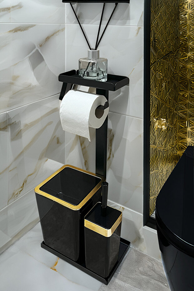 3 in 1 Bathroom Set Toilet Roll Holder, Dustbin and Toilet Brush Set