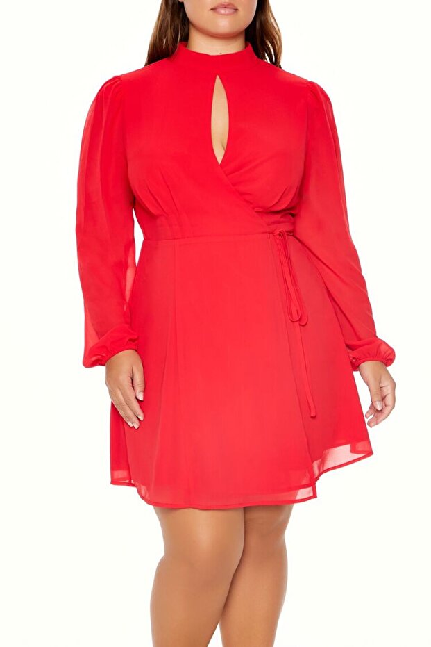 Plus Size Şifon Elbise - 1