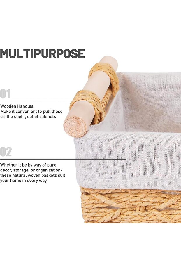 Set of 2 Woven Storage Baskets with Washable Liners, Rectangular Rattan Bins with Handles - 2