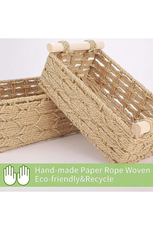 Set of 2 Woven Storage Baskets with Washable Liners, Rectangular Rattan Bins with Handles - 4