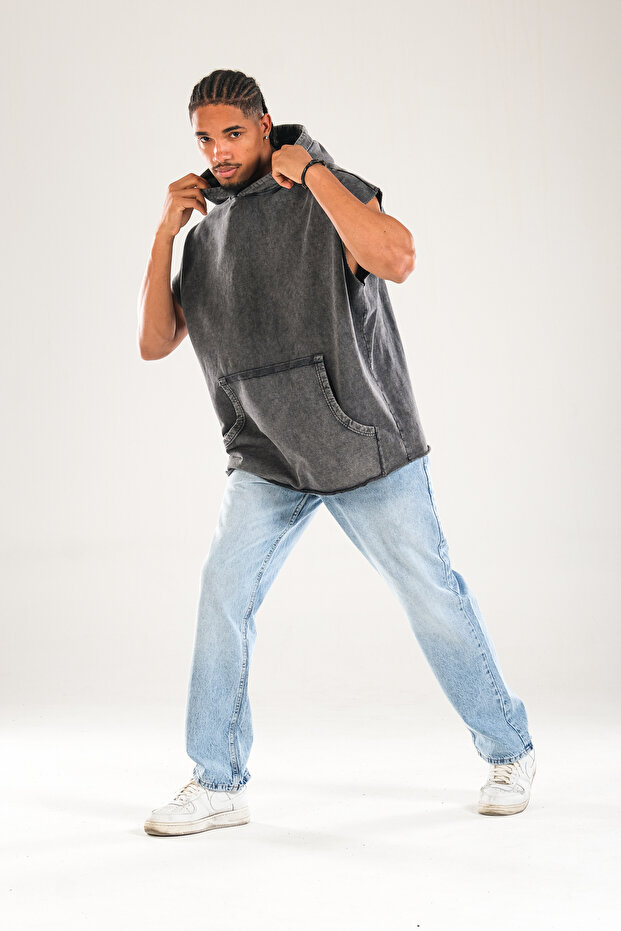 Premium Kapüşonlu Antrasit Sweat - 2