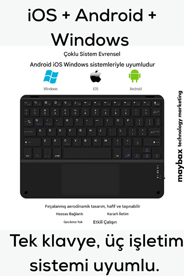Tüm Cihazlara Uyumlu Akıllı Taşınabilir Şarjlı Kablosuz Bluetooth & Wireless Klavye Touchpad (Mouse) - 7