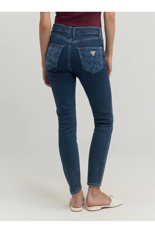 yüksek belli dar kesim kot pantolon W4BA46D592A Mavi - 4