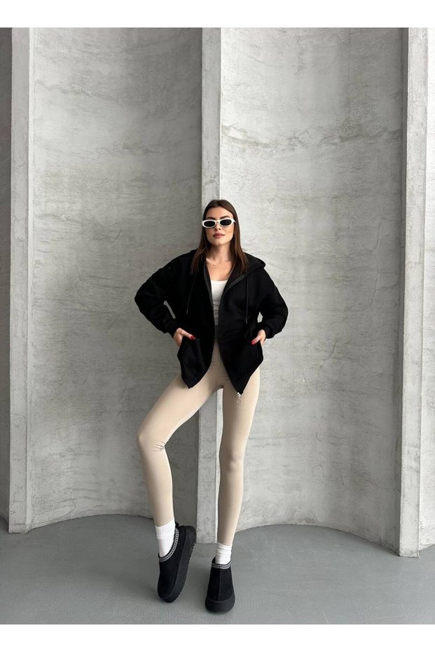 Women's Oversize Zippered & Hooded Sweatshirt