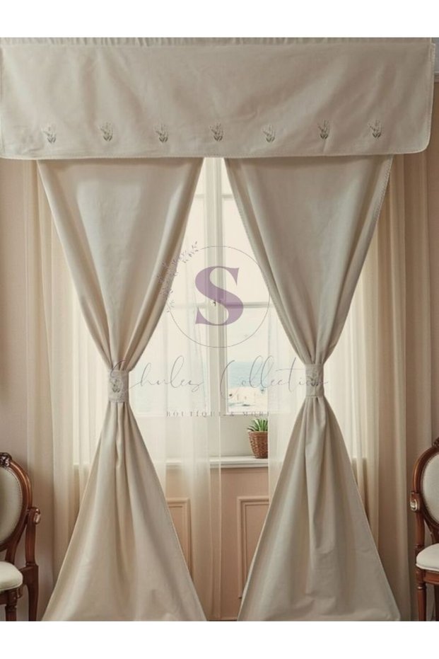 Daisy Embroidered Natural Vintage Cotton Linen Farbela and Curtain (Length X Width) Without Pleats
