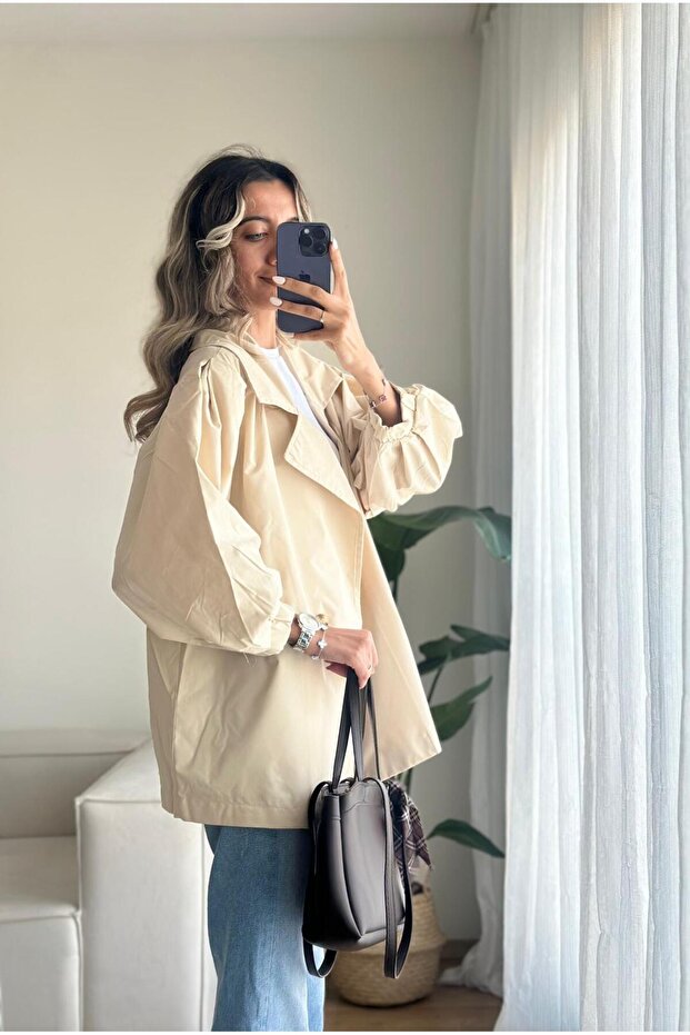 Taş Balon Kol Oversize Trençkot - 5