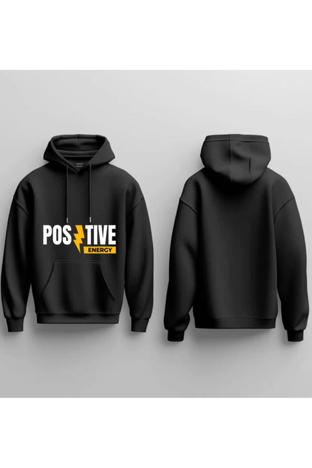 New Season Positive Energy Djital Printed 3 Yarn Cotton Hooded Sweatshirt