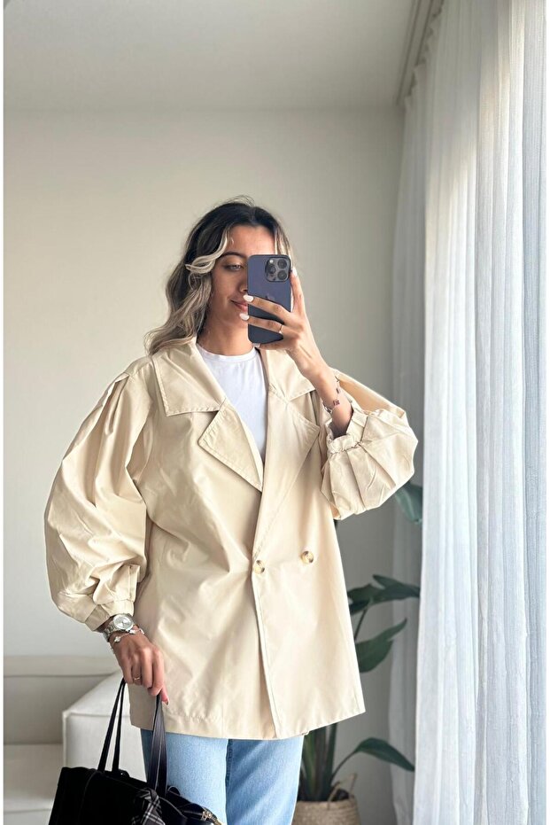Taş Balon Kol Oversize Trençkot - 1