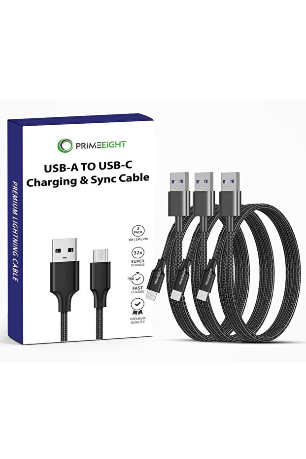 [3 قطع] كابل USB A إلى MICRO بطول 1/2/2 متر شحن سريع متوافق مع سامسونج وهواوي باللون الأسود