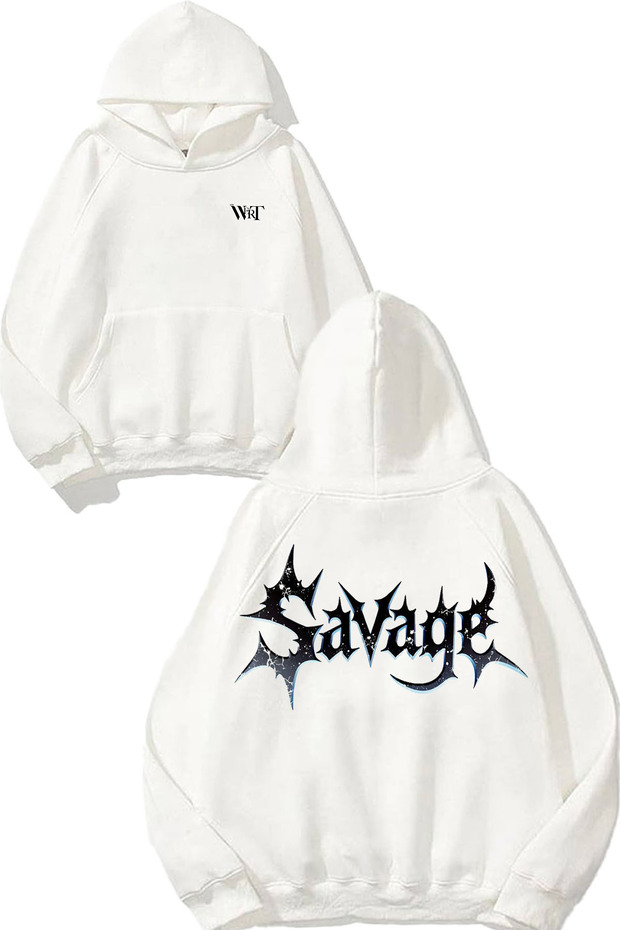 Savage Design Back Printed White Hooded Sweatshirt