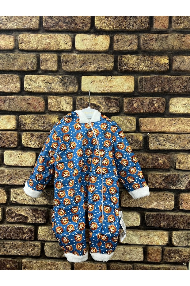 Kışlık Aslan Desenli Kapüşonlu Welsoft Astarlı Su İticili Astronot Bebek Tulum - 3