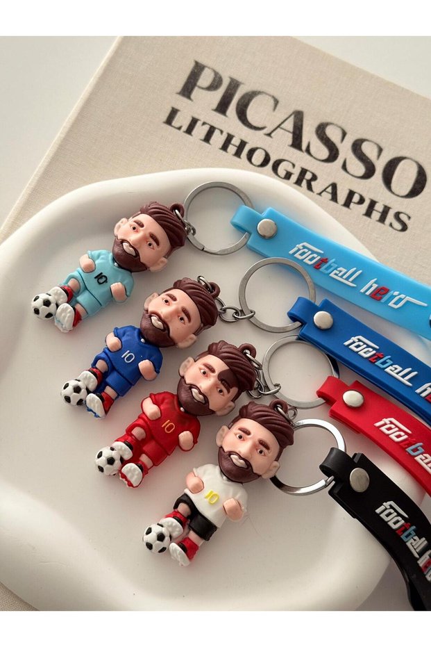 4-Piece Football Legend Star Player Figure 3D Trinket Keychain Bag Ornament Exclusive for Fans