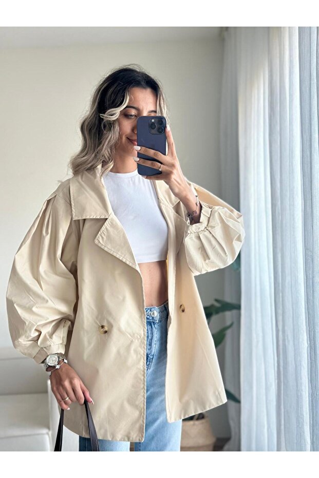 Taş Balon Kol Oversize Trençkot - 4