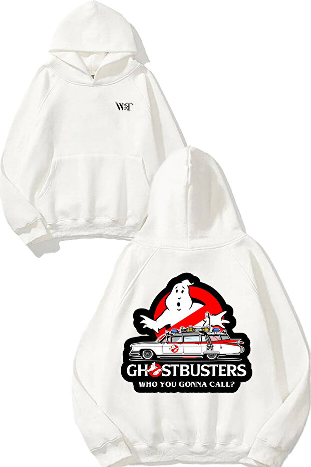 سويت شيرت أبيض بقلنسوة بتصميم Ghost Busters 2 مطبوع على الظهر