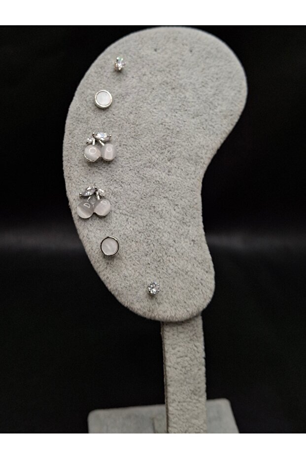 Silver Color 6-Piece Stone Cherry Model Set Earrings