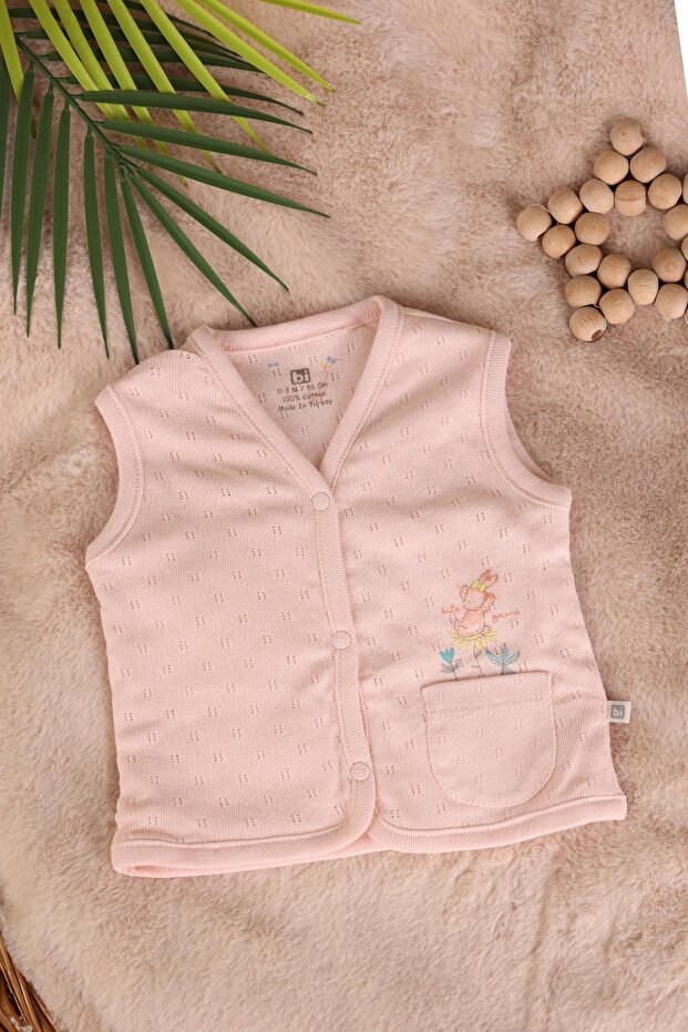 Pink Rabbit Pocketed Baby Girl Vest