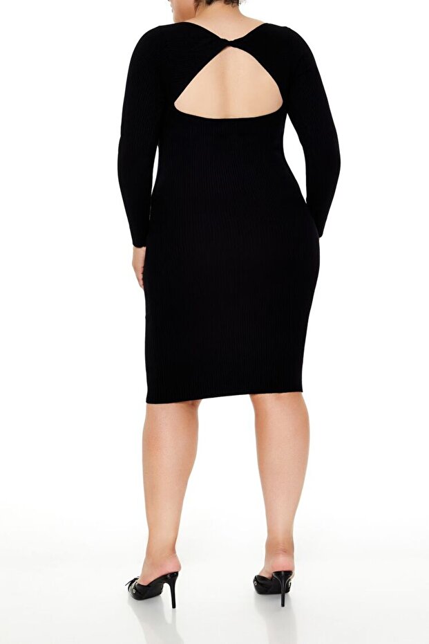 Plus Size Midi Triko Elbise - 5