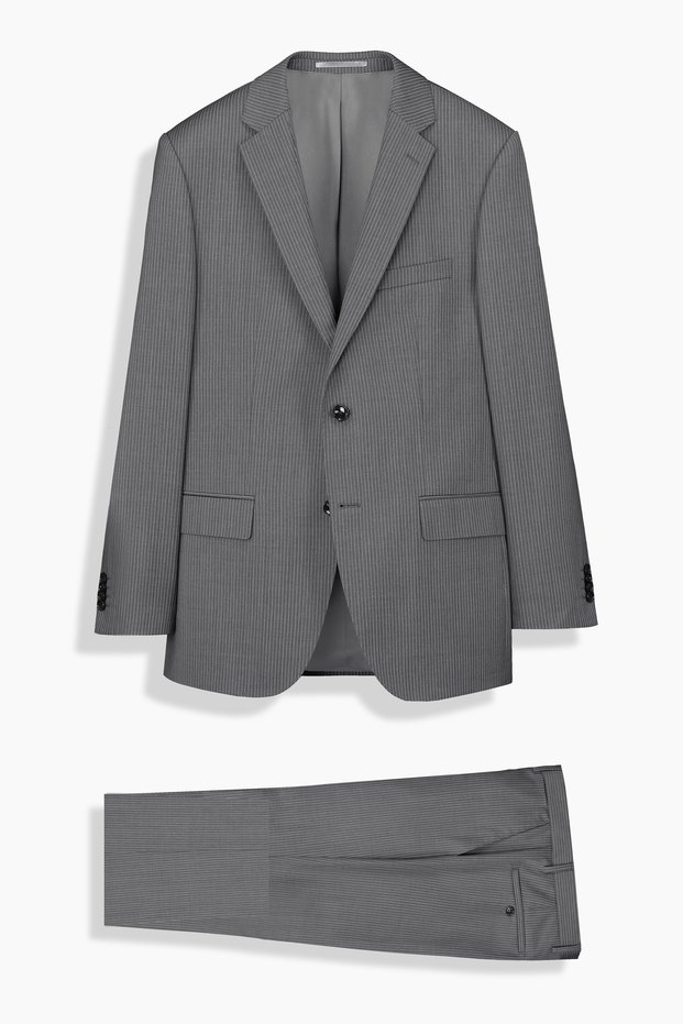 Classic Fit (4-Drop) Mono Collar Striped Gray Suit