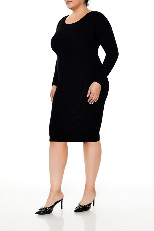 Plus Size Midi Triko Elbise - 3
