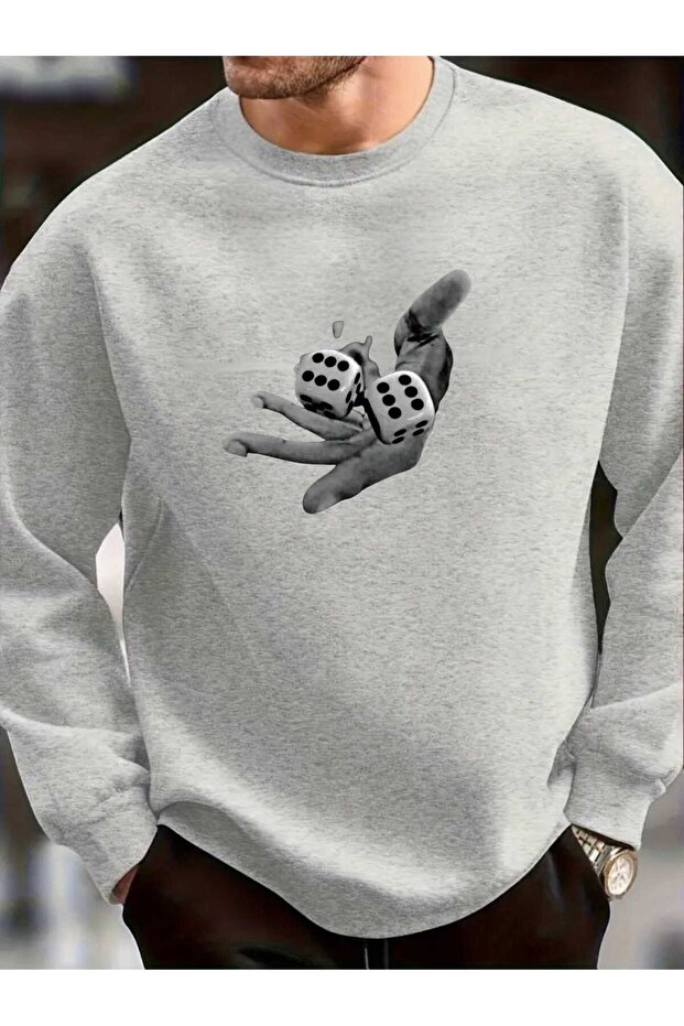 Unisex Trend Oversize Sweatshirt with Dice Graphic Print Design