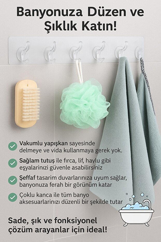 Silikonlu 5’li 29*7 Şeffaf Güçlü Kendinden Yapışkanlı Kapı Duvar Askısı Agır Yük Taşıma - 8