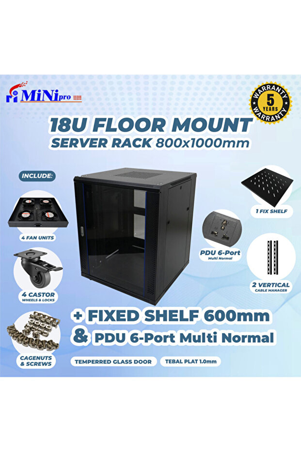 خزانة رفوف مثبتة على الأرض مقاس 27U - 5