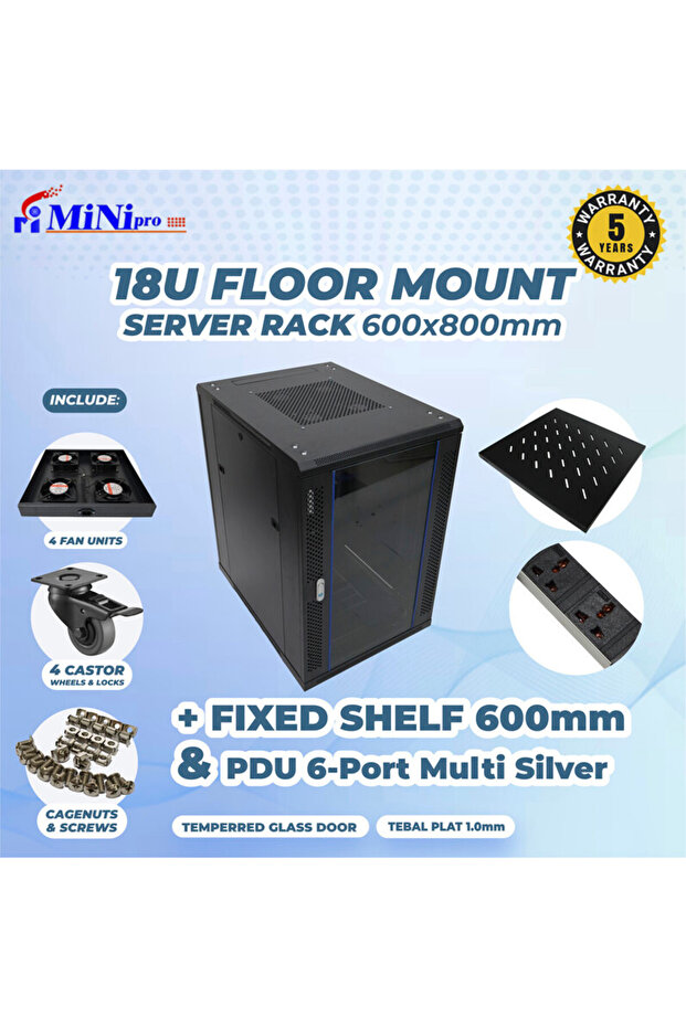 خزانة رفوف مثبتة على الأرضية مقاس 18U - 4