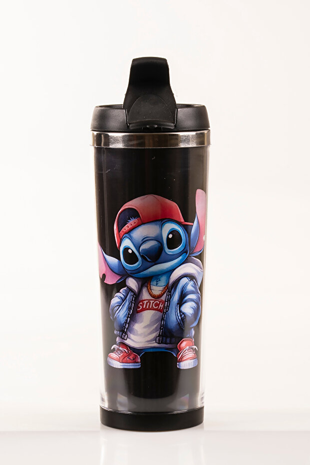 Stitch Decorated Steel Mug Thermos - 360 ml | Leak-Proof Lid, Steel Inner Bowl, 19 cm