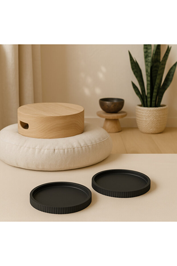 صينية عرض مستديرة سوداء من ستوديو، قطعة خرسانية - 1