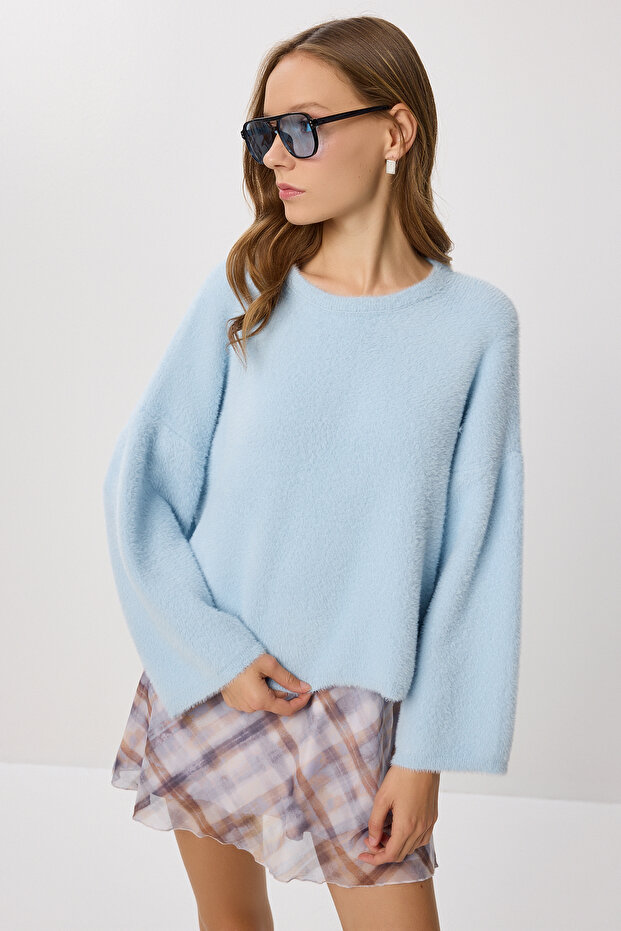 Very Soft Textured Knitwear Sweater Lmt0038 Sky Blue