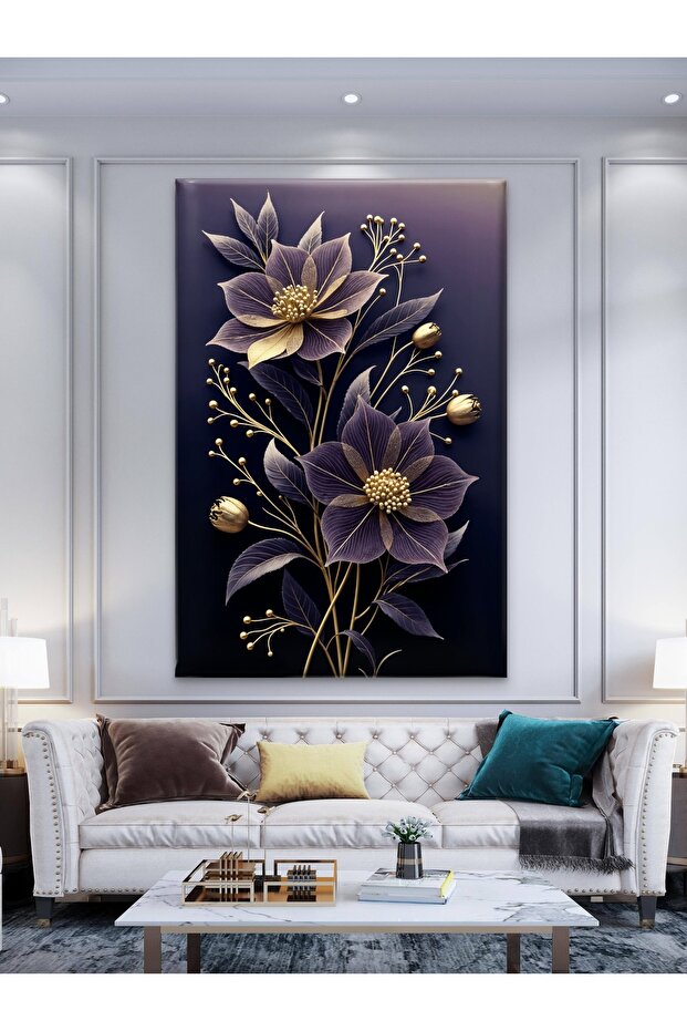 MOR ÇİÇEK BASKI KANVAS TABLO - 1