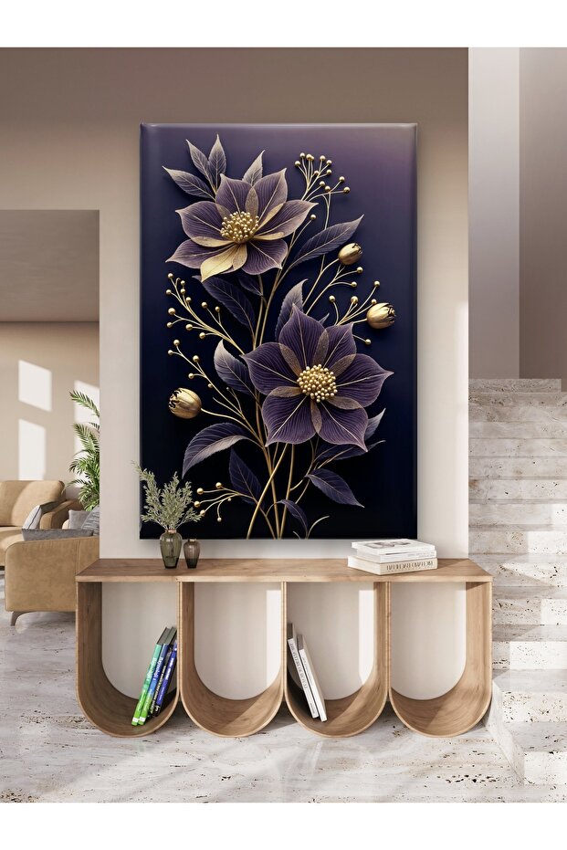 MOR ÇİÇEK BASKI KANVAS TABLO - 4
