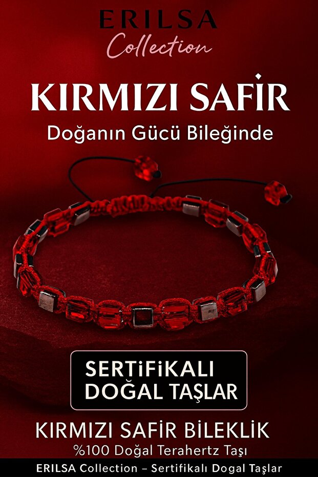 Certified 8mm Cube Cut Terahertz - Red Sapphire Natural Gemstone Bracelet - Women Men Stylish Design