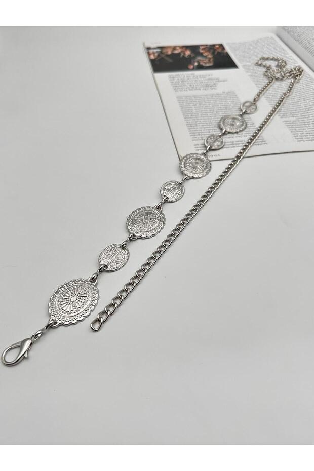 Oval Patterned Chain Belt Women's Belt Dress Belt Shirt Belt Waist Belt Body Belt
