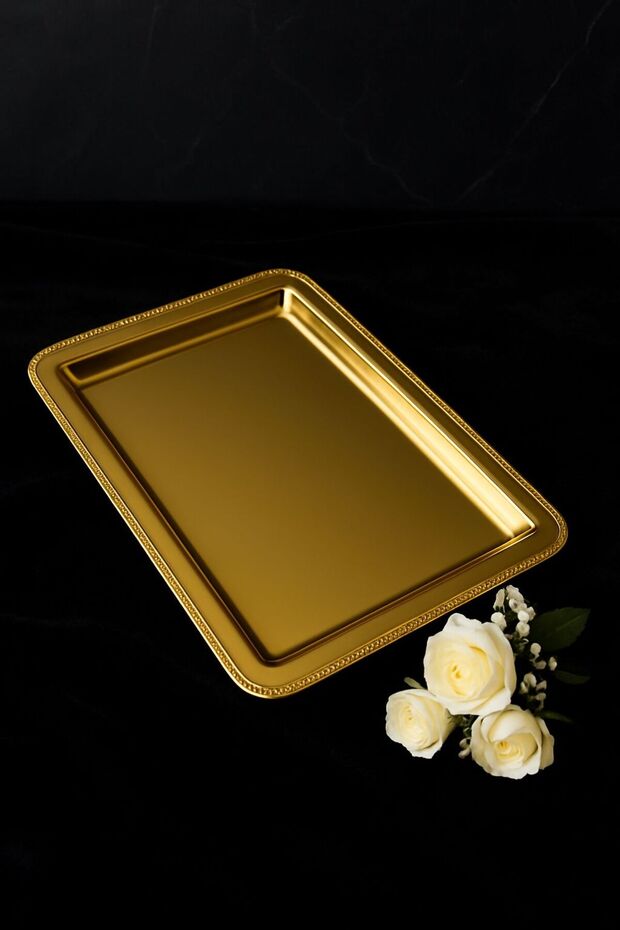 صينية مستطيل لتقديم فاخر ذهبي - 2