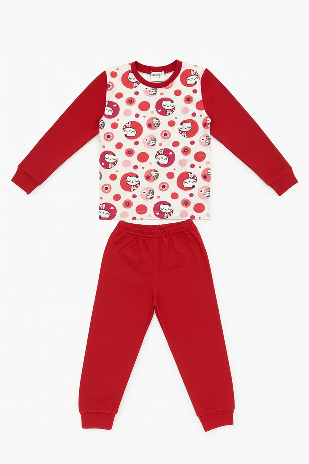 Baby Girl and Child Cat Pattern Long Sleeve Interlock Fabric 100% Cotton Seasonal Pajama Set