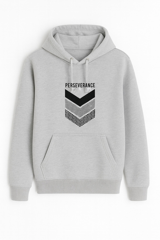 Oversized Sweatshirt with Hooded Kangaroo Pocket Front Perseverance Lettering Geometric Print Casual