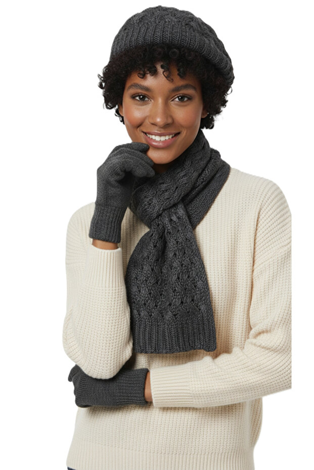 Women's Winter Knitted Beanie, Scarf and Gloves Set