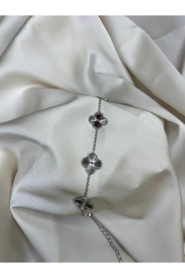 Çelik Silver Clover Bileklik - 5